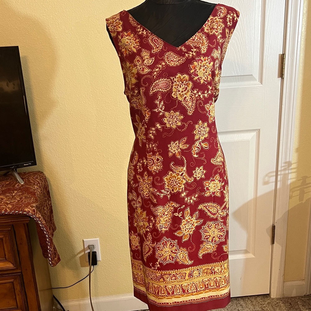 Kathie Lee Collection Burgundy and Gold Midi Dress